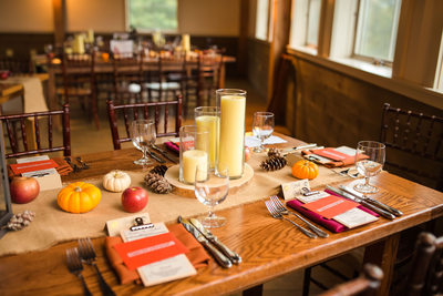 Long farm tables wedding Mountain Top Inn