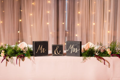 Mr and Mrs head table wedding