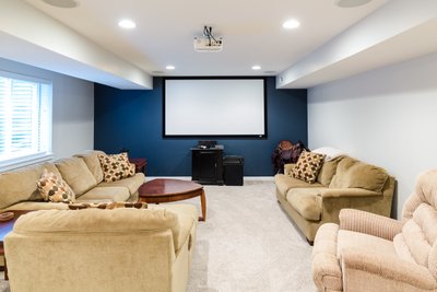 Basement movie theater real estate photography