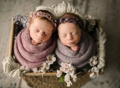 Wrapped Twin Newborn Girls