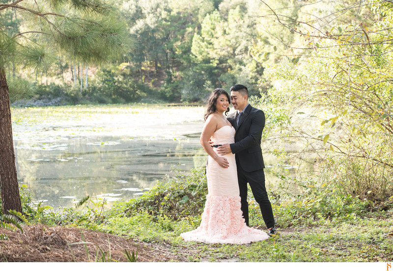 Engagement Pictures With The Best Photographers In Jacksonville Long Pink Dress And Suit For Engagement Photos In A Park
