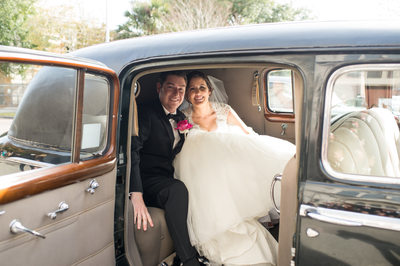 Best wedding photos in an old car at Epping Forest