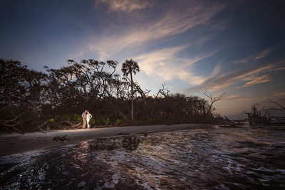Engagement photo at sunset at the beach Big Talbot Island