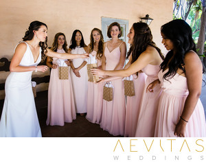 Bride Gives Gifts To Bridesmaids On Wedding Day Bride Gives Gifts To Bridesmaids On Wedding Day