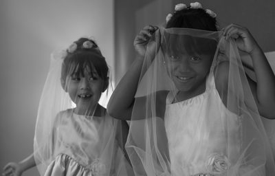 Flower girls playing with Bridal Veil Kingsburg, CA