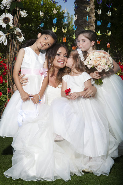 Bride with Adorable Flower Girls 