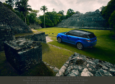 CGI Range Rover SVR at  Caracole ruins Belize