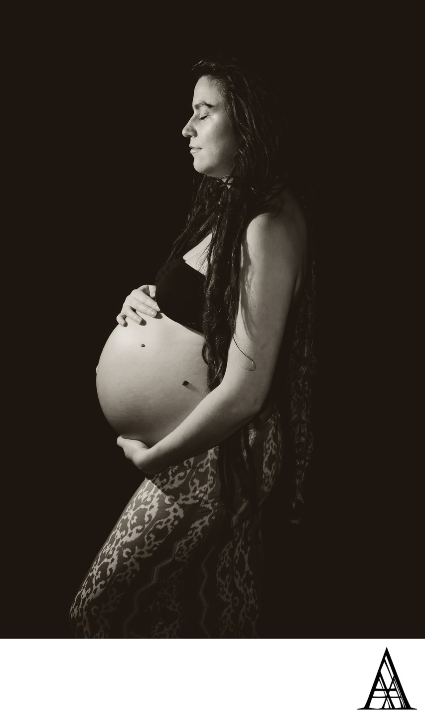 Studio Maternity Photographer Sacramento Dramatic Light