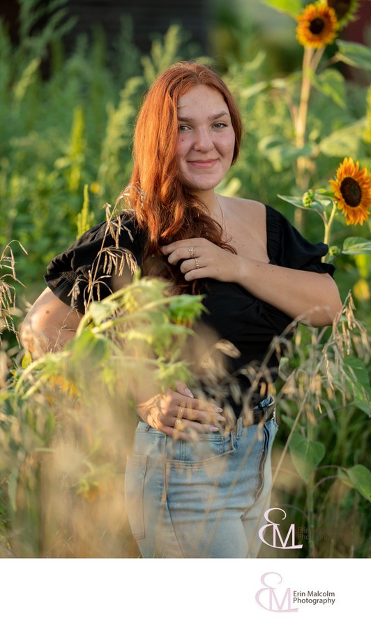 Senior session, sunflowers, Mabee Farm, Erin Malcolm photo
