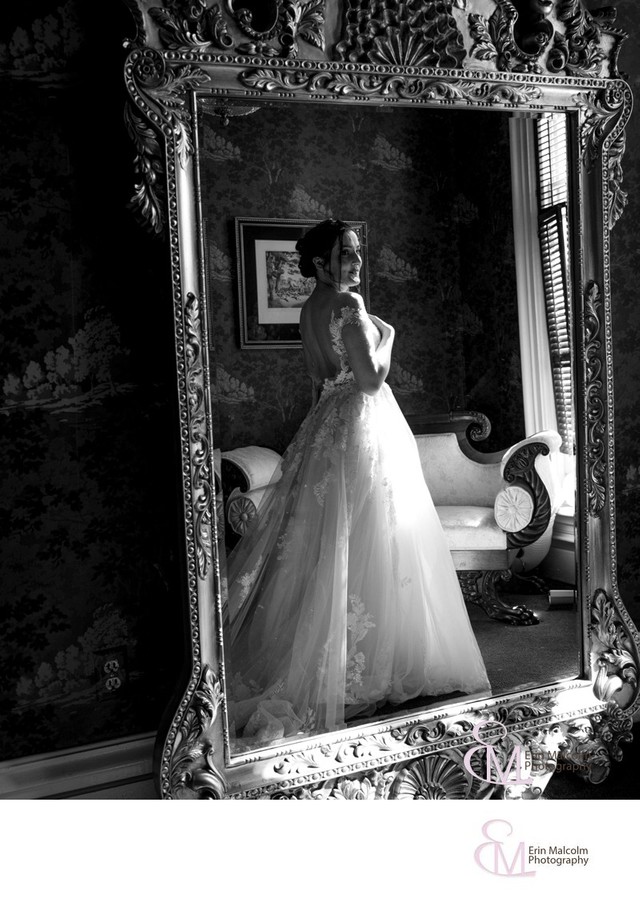 B/W bridal portrait, Mansion Inn, Erin Malcolm Photography