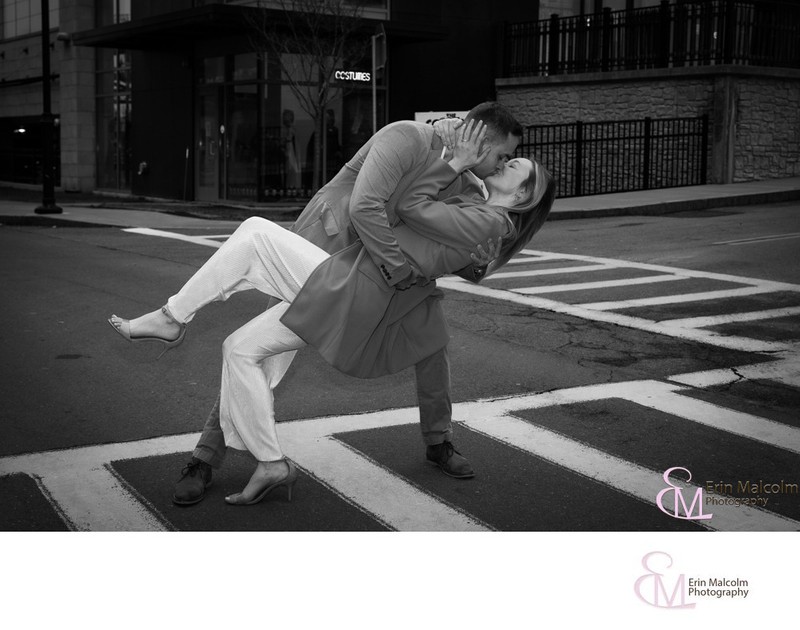 Black and white dip in the street, Erin Malcolm Photography