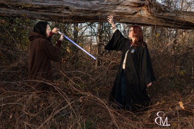 Jedi and Harry Potter themed engagement session, Latham NY