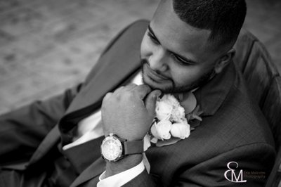 Black and white groom portrait, Erin Malcolm Photography