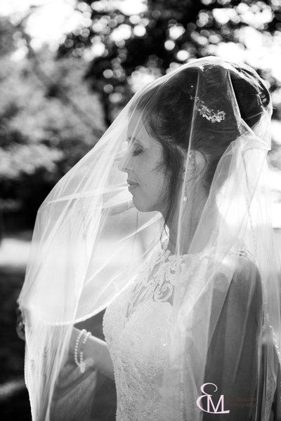 B/W bridal portrait with veil Clifton Park wedding photog
