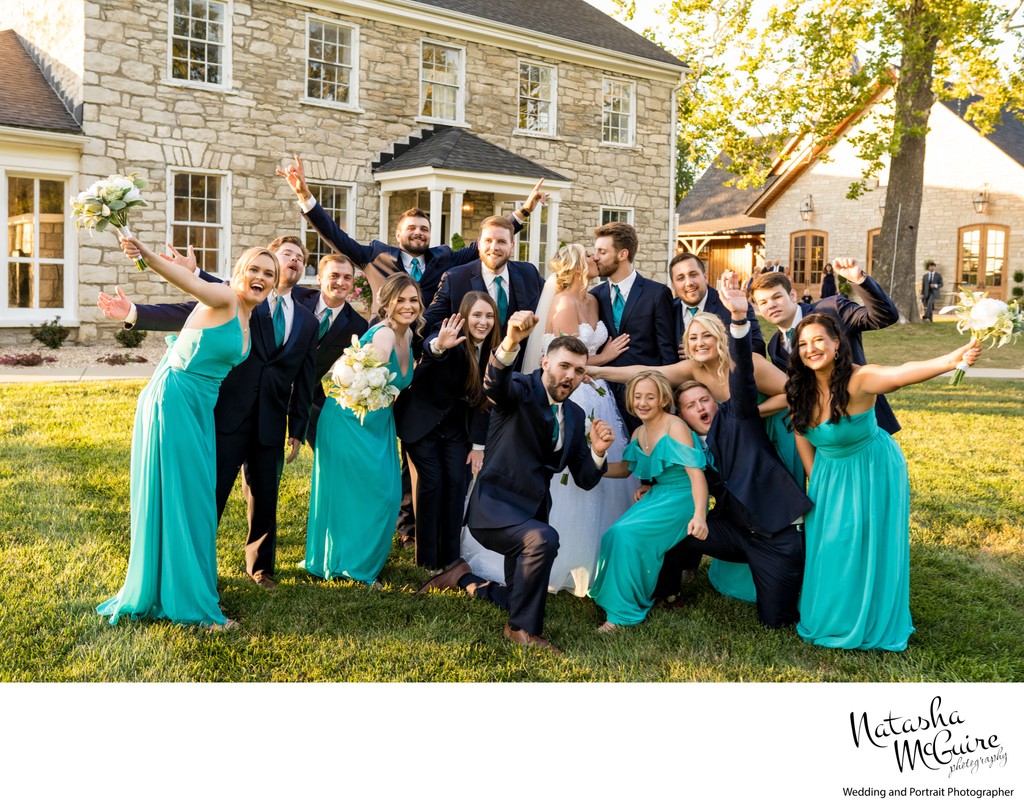 Fun photo of wedding party Stone House of St Charles