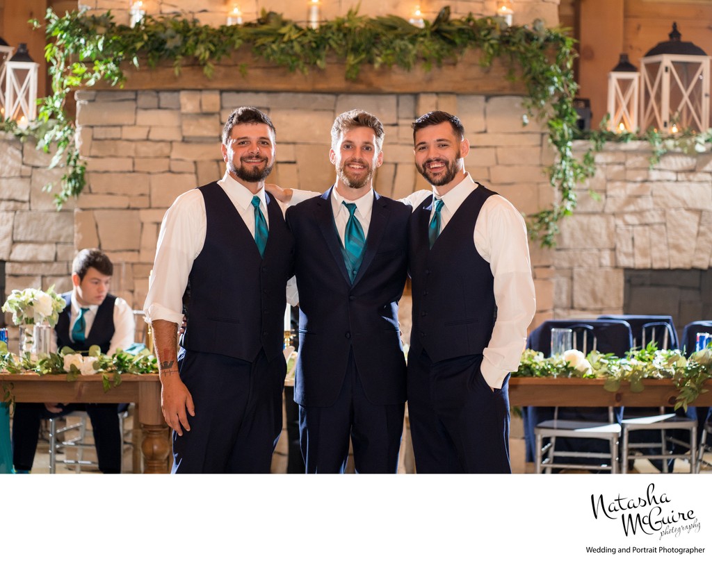Reception photo of groom and groomsmen St Charles