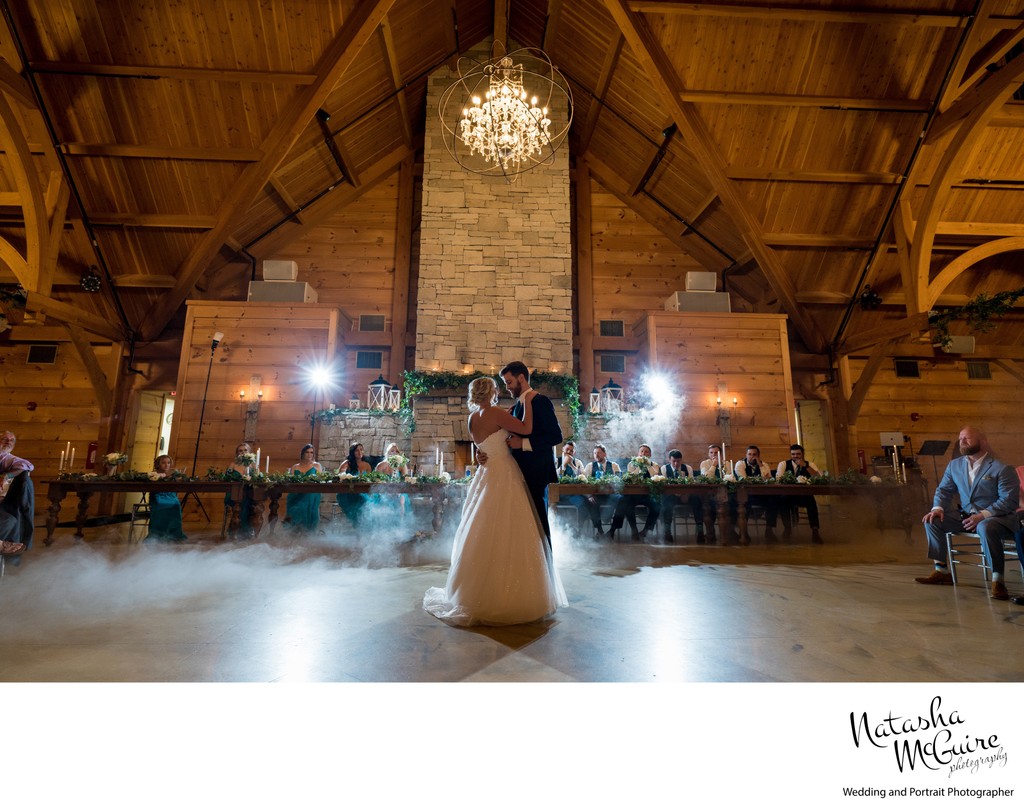 Romantic wedding reception location with flash lighting