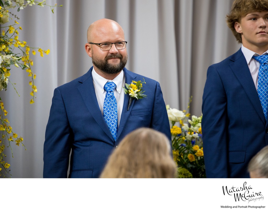 Groom at ceremony at Olive and Oak Webster Groves