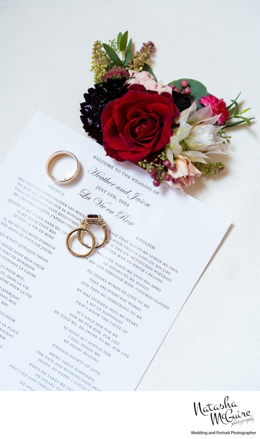 Song lyrics printed by Inkspot. Rings by Genovose.