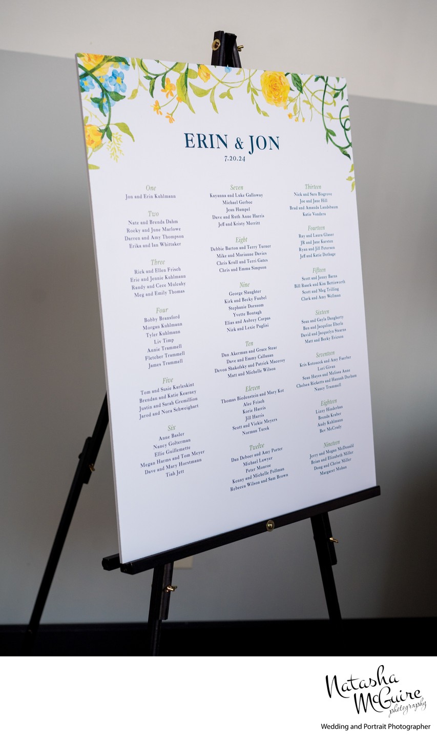 Wedding seating chart at Olive and Oak St Louis, MO