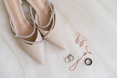 Wedding shoes and jewelry at Stone House of St Charles
