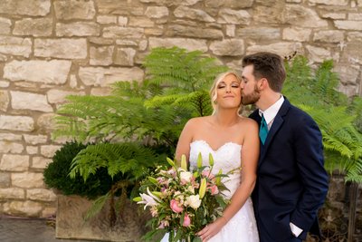 Bride and groom at Stone House of St Charles