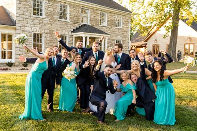Fun photo of wedding party Stone House of St Charles