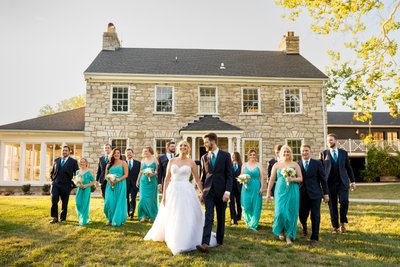 Candid photo of wedding party Stone House of St Charles