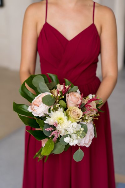 Jewel tone bridesmaid dress unique bouquet