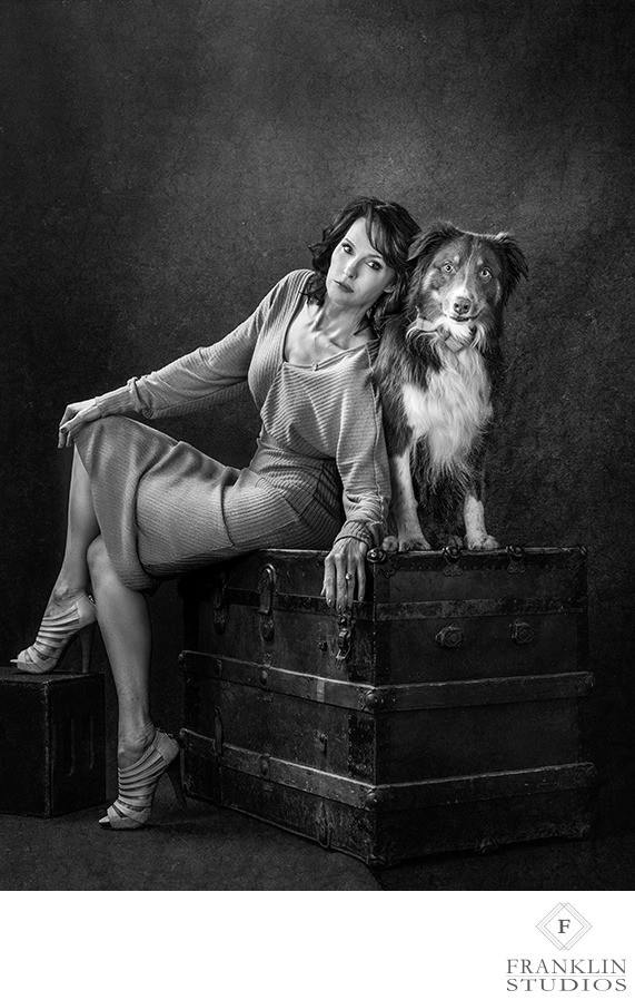 Black and White Woman and Dog Fine Art Portrait