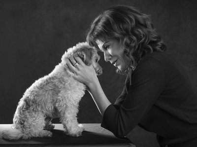 Black and White Portrait of Woman with Her Dog 