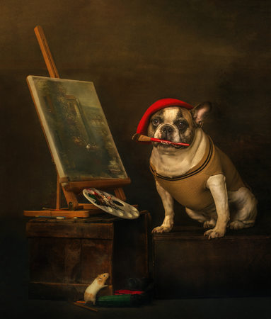 Photograph of a French Bulldog Painter