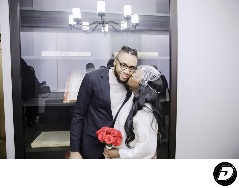 New York City Hall Married Couple Kiss Photo