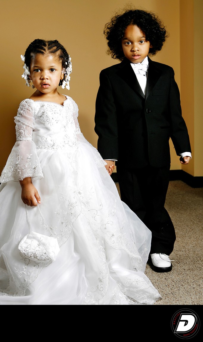 Children's Black Suit &  White Dress Wedding Fashion 