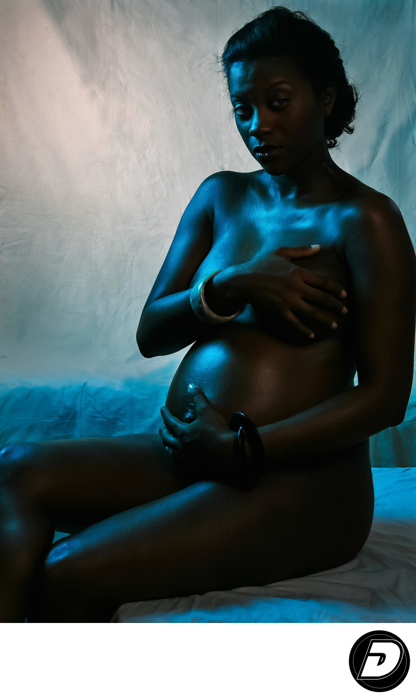 Blue Semi Nude Maternity Photographer