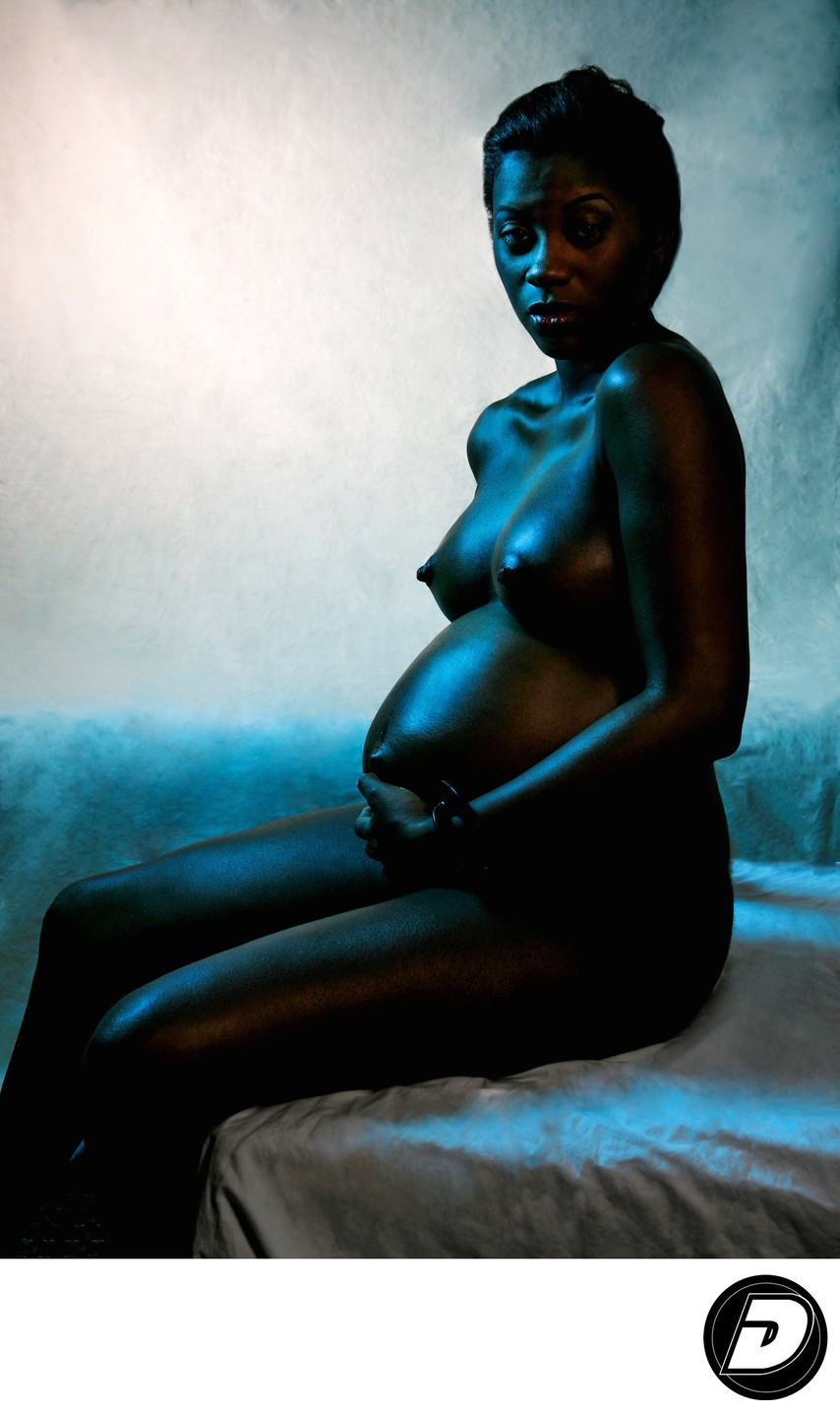 Pregnant Woman Blue Lights Nude Photo