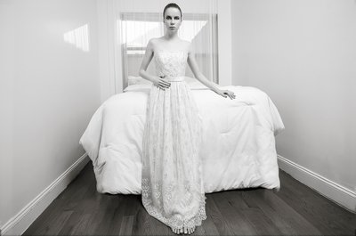 White Lace Dress Bedroom Black & White Photo