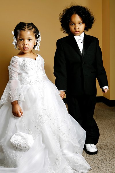 Children's Black Suit &  White Dress Wedding Fashion 