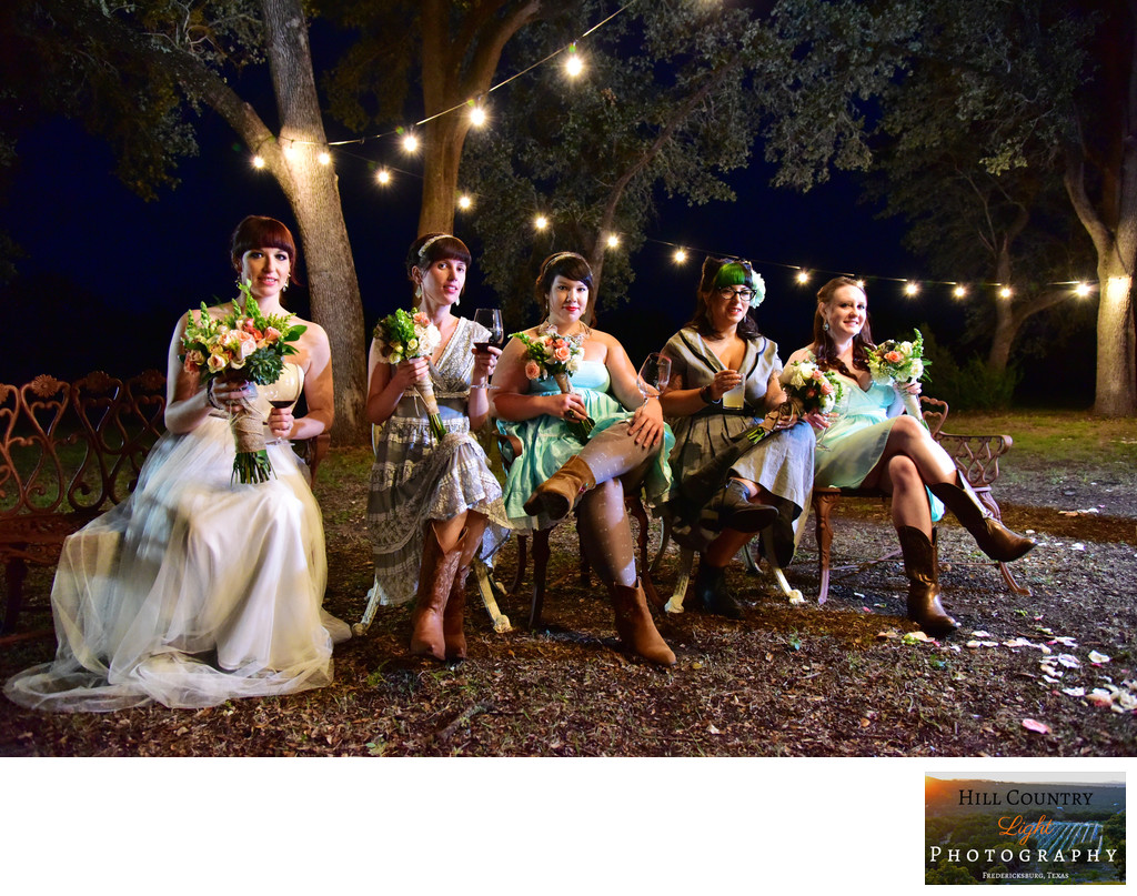 Bridal party under the lights at William Chris 