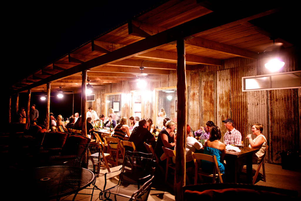 Rustic Tin walls and cedar porch TX Hill Country Winery