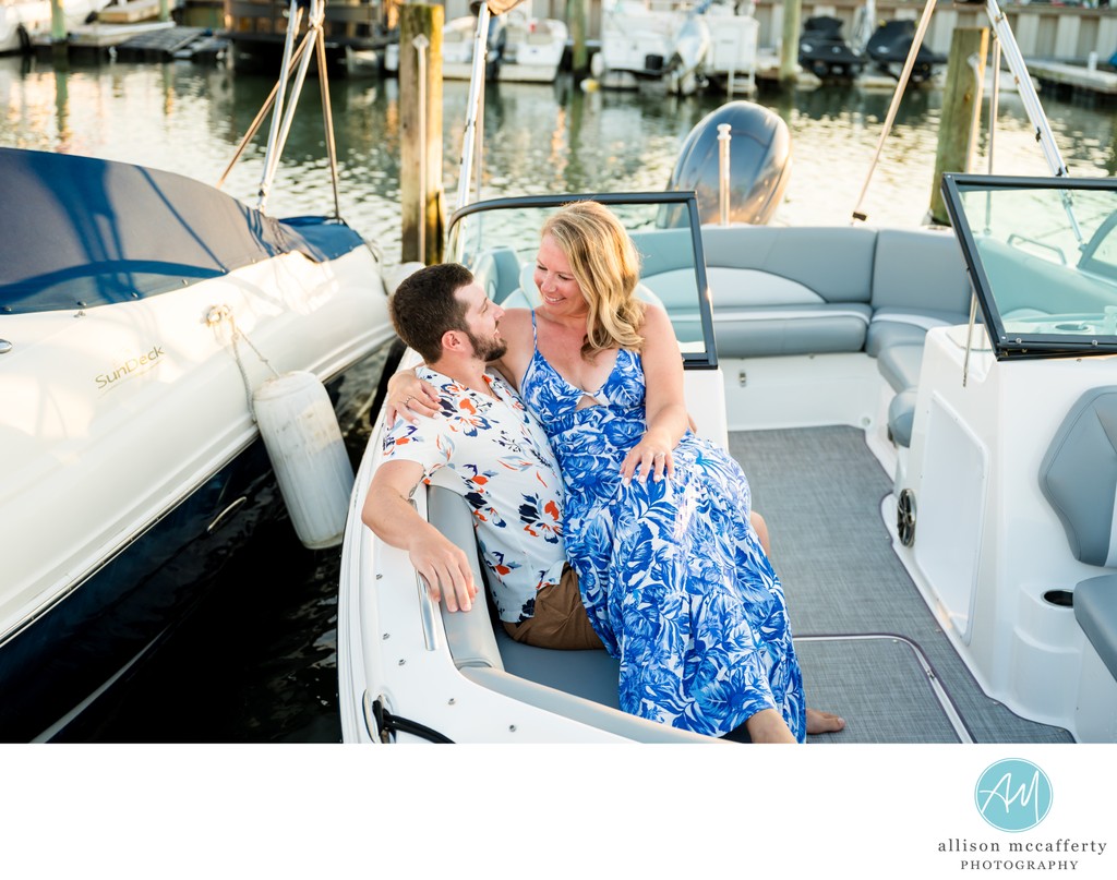 Wildwood NJ Engagement Photos on a Boat