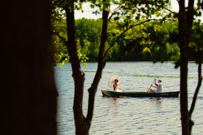 Bride & Groom in a Canoe