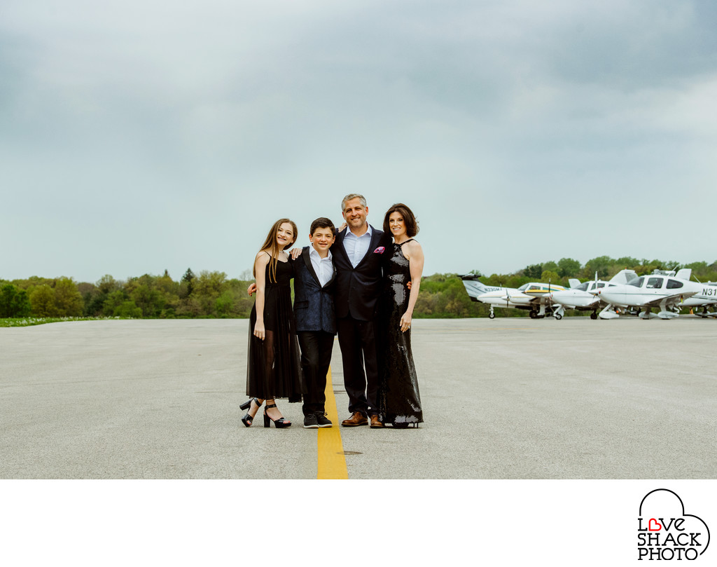 Family Bar Mitzvah Portrait at Wing's Field Airport