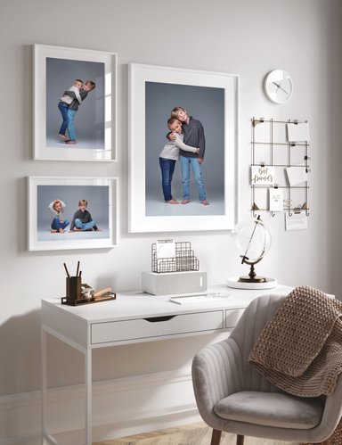 Mockup frame in white modern interior, workplace with pampas and decor, 3d render