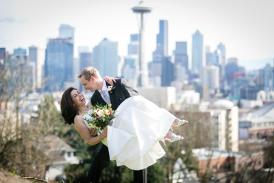 Kerry Park Seattle Wedding Photography Bride and Groom
