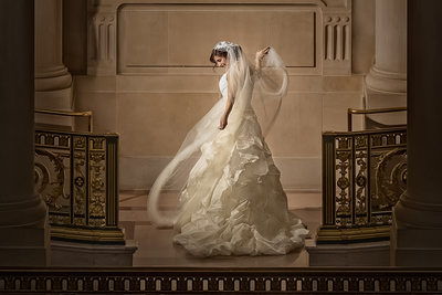 Bride's flowing dress
