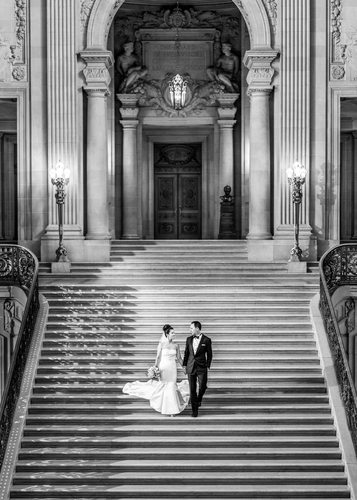 Bride and Groom on Grand Staircase City Hall