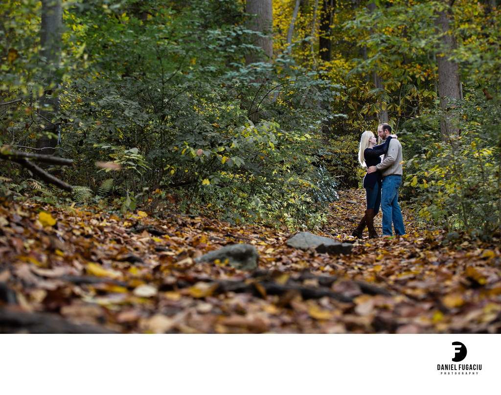 Fall portrait of engaged couple