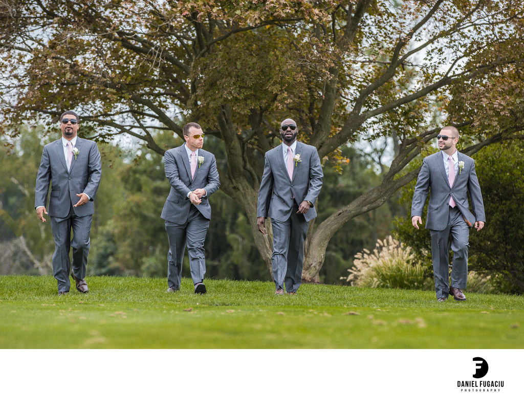 Photo of groomsmen walking at Penn Oaks Golf Club 