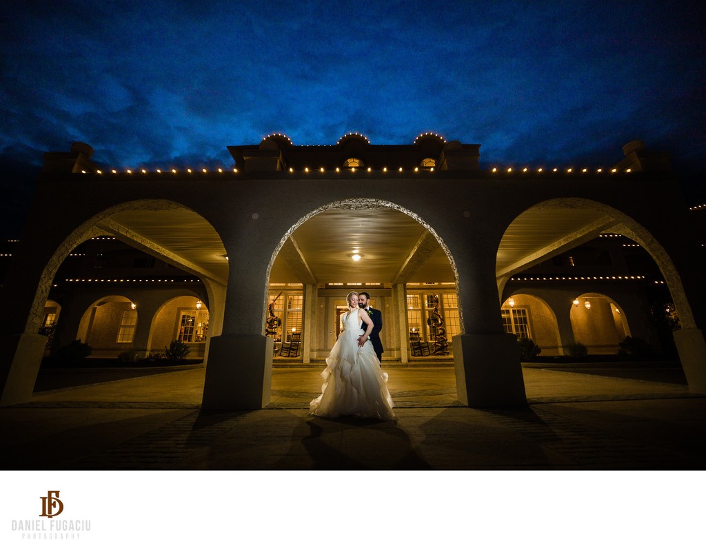 Renault Winery Resort bride and groom night portraits